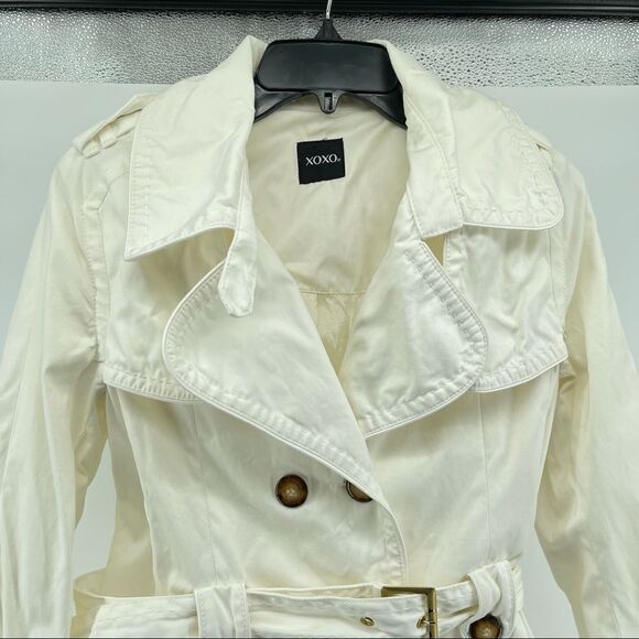 XOXO Women’s White Belted Lapel Casual Trench Coat Lightweight Jacket Small - Picture 3 of 17